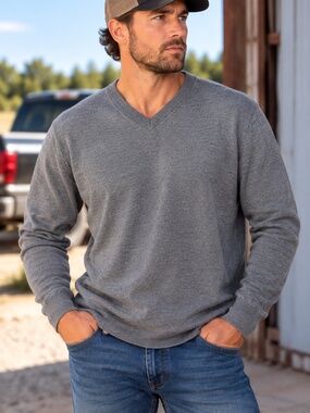 Bonobos V-Neck Sweater Mens Size XL Gray Merino Wool Academia Lightweight